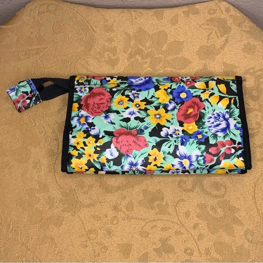 Cosmetic Bag And Lipstick Case Set Of 2 Gift Makeup Colorful Floral Blue Yellow
